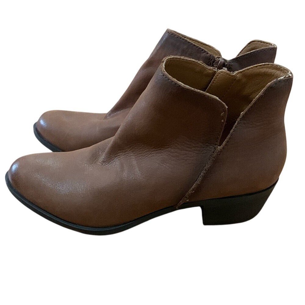 Lucky Brand Banterra‎ Brown Leather Ankle Booties Side Zip Womens Size 7M
